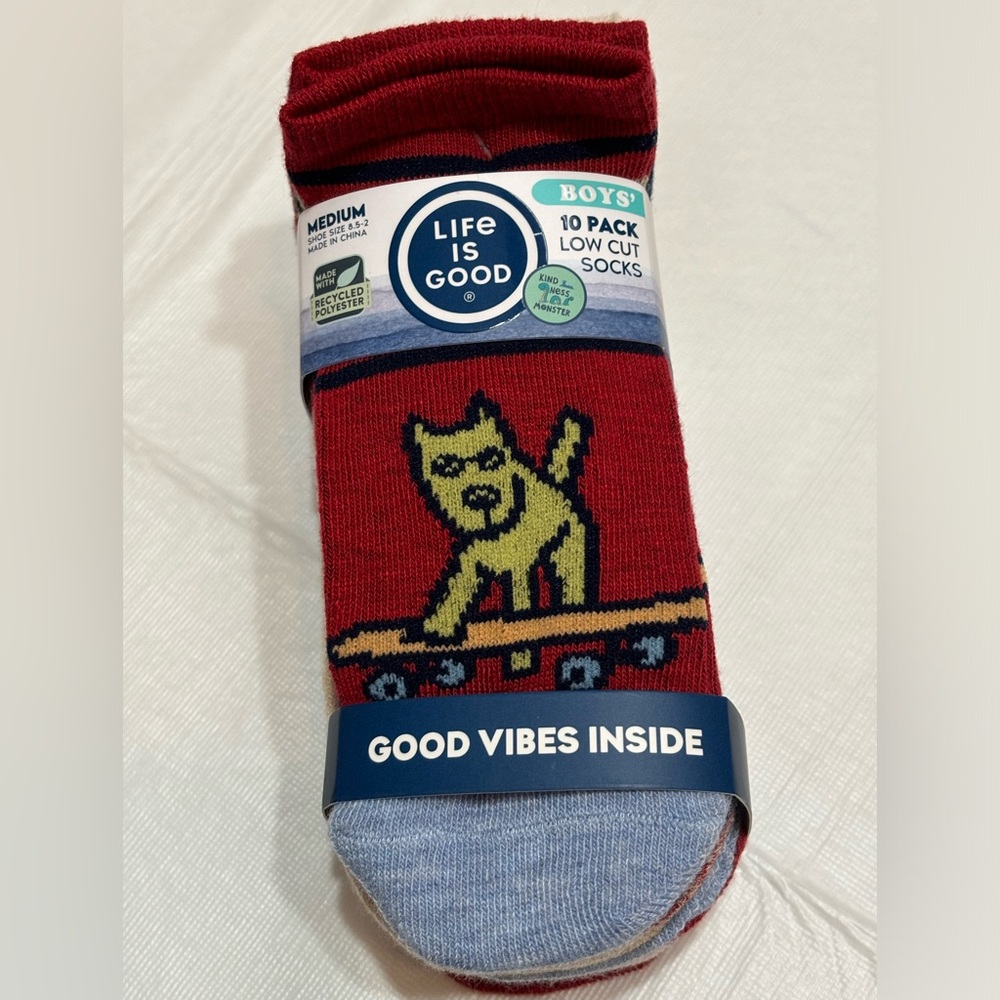 Life is Good 10pack Boys Low Cut Socks Lightweight Moisture Control Sz 8.5-2